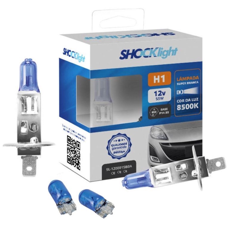 Par de Lampada H1 Super Branca para Farol + Par de Lâmpada Pingão T10 Super Branca para Lanterna