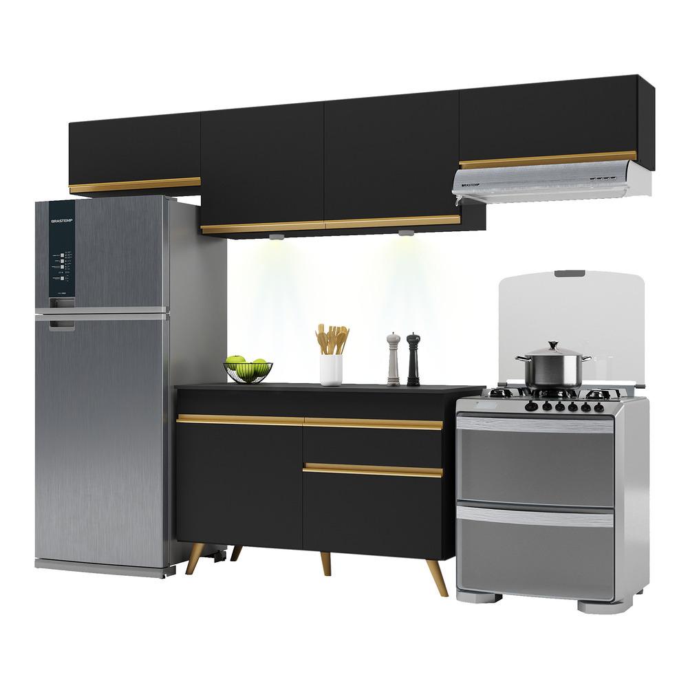 Cozinha Compacta 4 peças com Leds MP2022 Veneza Up Multimóveis Preta - Home & Living