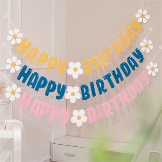 1 Conjunto Margarida Feliz Aniversário Banner Não Tecido Branco Flor Garland Festa De Decoração Kids Baby Shower Hanging Flag Supplies em Oferta na Shopee