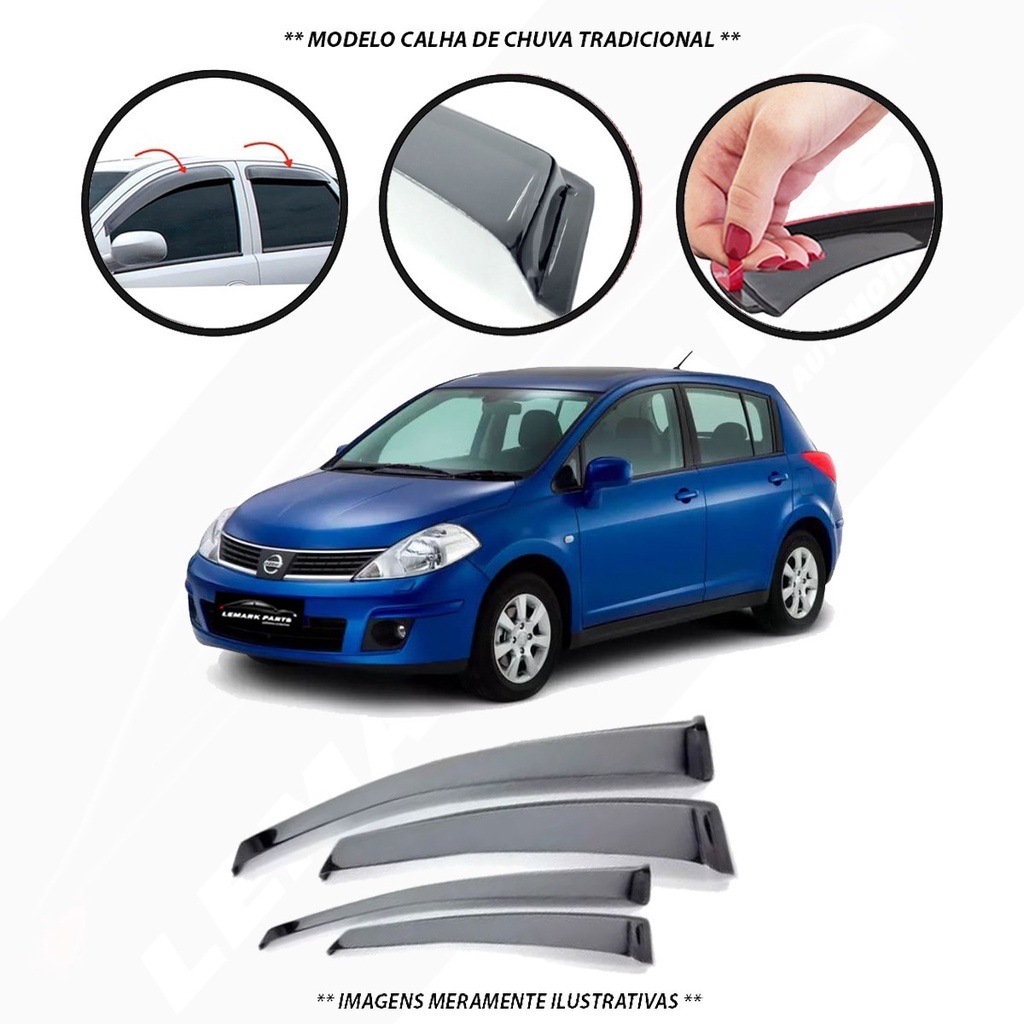 Calha De Chuva Defletor Nissan Tiida Hatch 2007 A 2015 4 Portas Fume Tiger NS9717