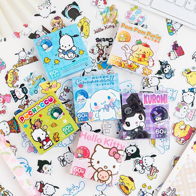 1 Caixa Sanrio Journaling stationery Sticker Pochacco Kuromi Cinnamoroll My Melody PomPom Purin Diy Álbum Telefone Decoração Diário Autocolantes Material De Raspagem Presentes De Papelaria Para Crianças