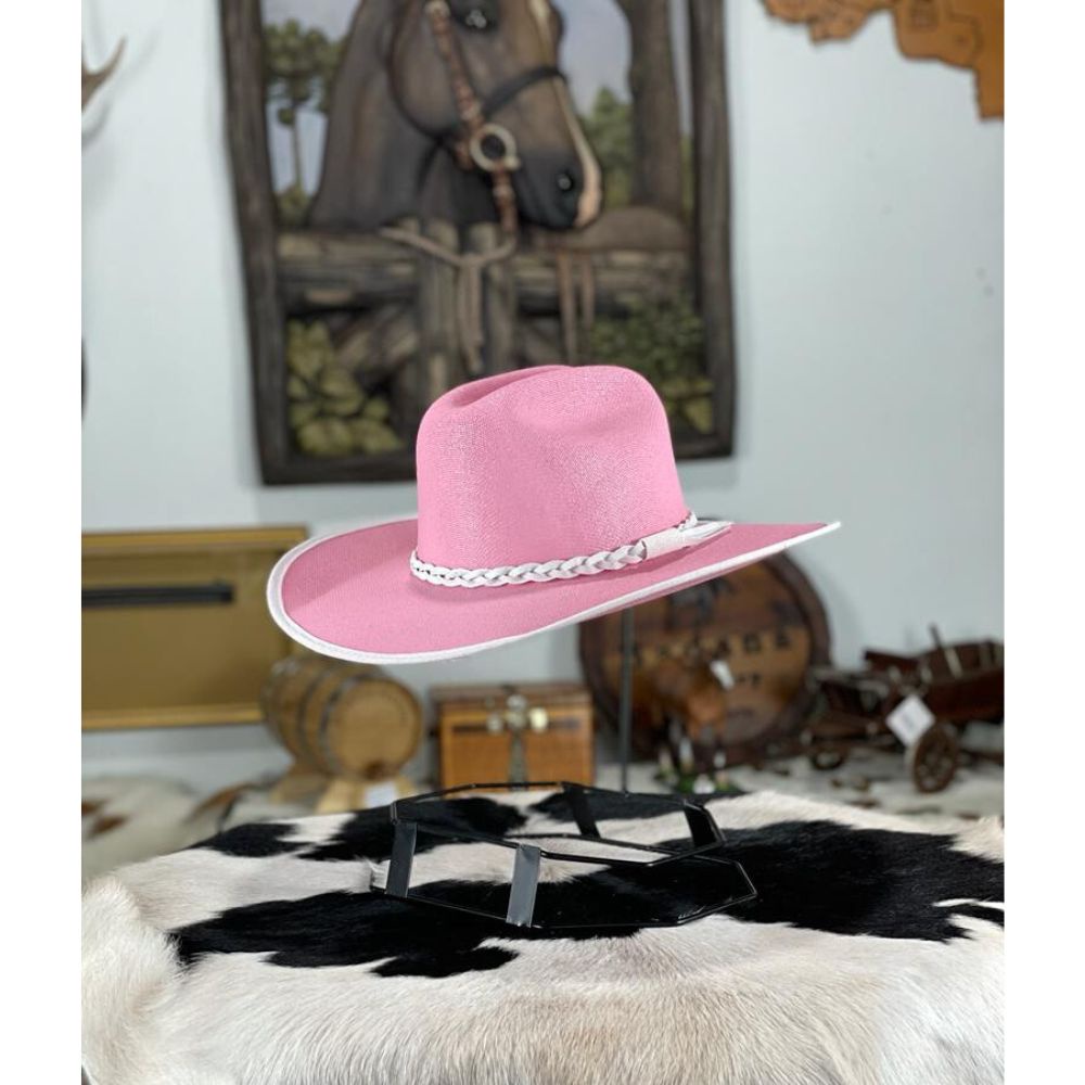 Chapéu Feminino Country Dallas Arizona Original Rosa Claro Carneira Elástica Aba 10 Com Acabamento Em Viés