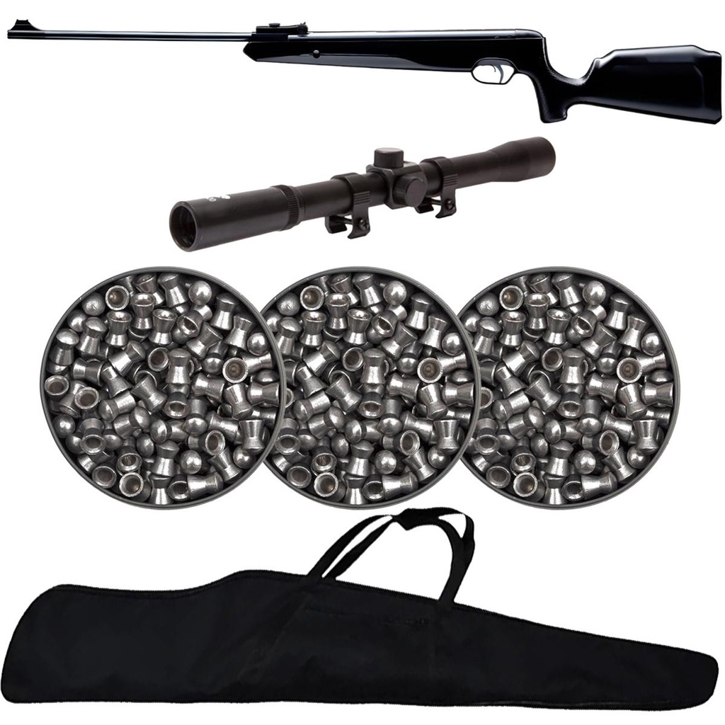 Carabina de Pressão Naja 5.5mm Pistão Nitro 60kg - Tag + 3 Chumbos + Capa + Luneta 4x20