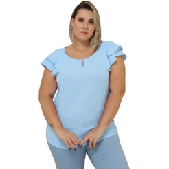 Blusa Feminina Social Plus Size Manga Com Dois Babado Modelo Leve e Confortável