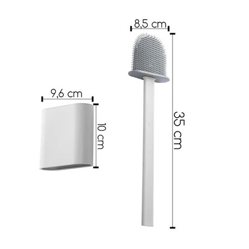 Escova Sanitária Silicone Para Limpar Vaso Privada Com Suporte Preto Cinza Branco