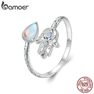 BAMOER 925 Sterling Silver Lucky Hand Open Ring Tamanho Ajustável Jóias De Moda Presentes Para Mulheres