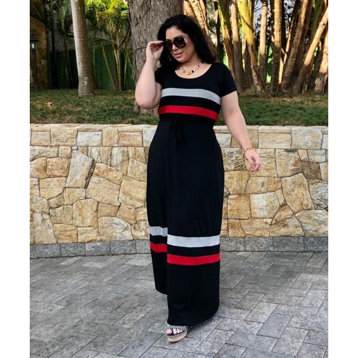 Vestido Longo Combinado 92 em Oferta na Shopee