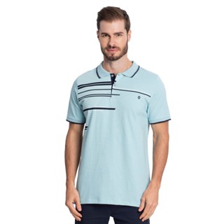 Polo Masculina Piquet Estampada Diametro Azul