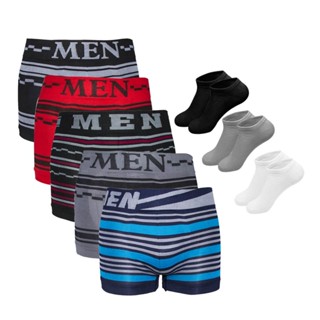 Kit 5 Cuecas Boxer Microfibra + 3 Pares de Meias M15