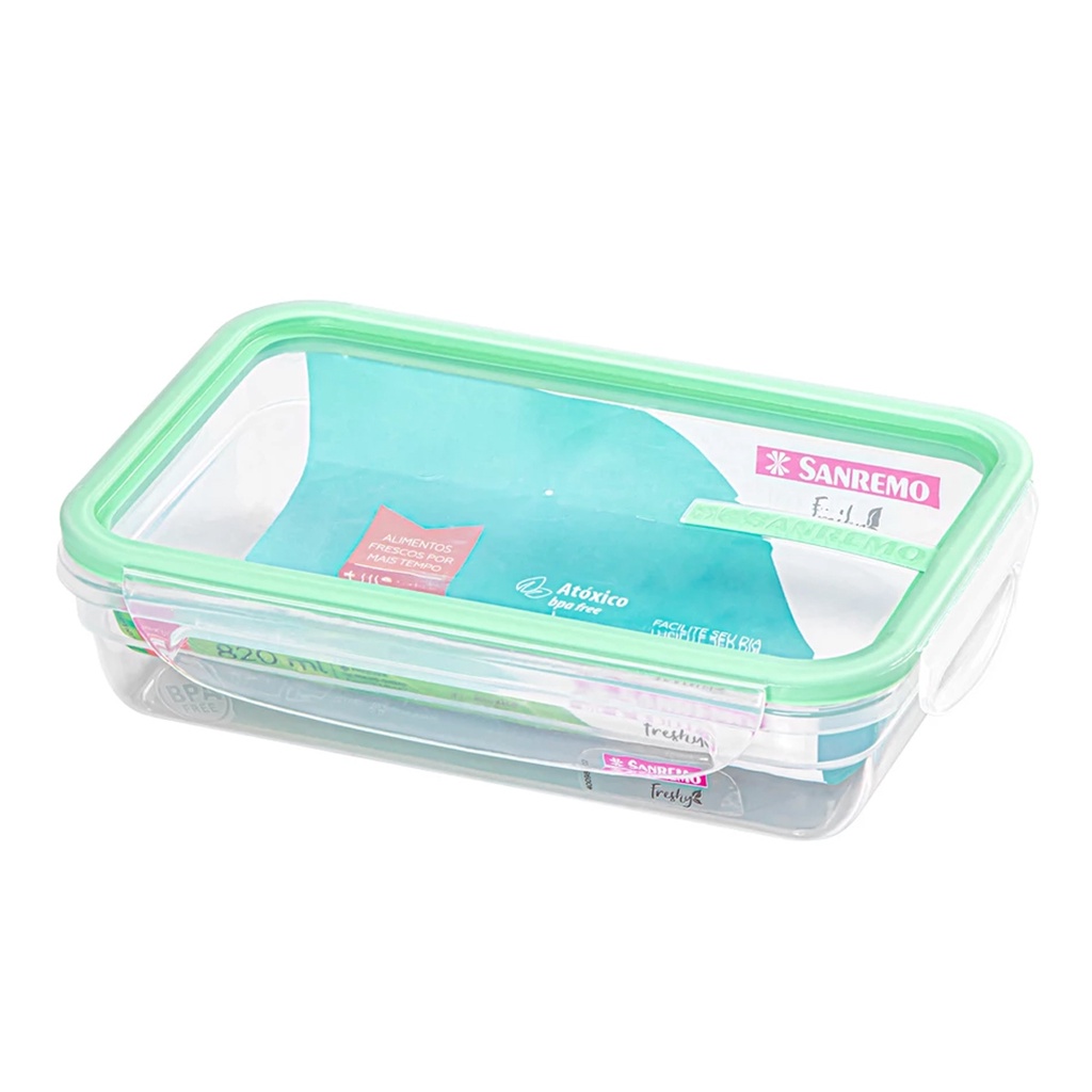 Pote Plástico Hermético Marmita Fitness Com Tampa 820mL Vasilha Porta Mantimentos Sanremo Transparente Para Freezer e Micro-ondas com Plástico Livre de BPA