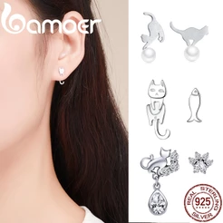 Brincos De Gato Bonitos Coreanos Estilo 925 Sterling Silver Bamoer Fashion Jewelry Gift