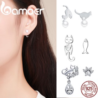 Brincos De Gato Bonitos Coreanos Estilo 925 Sterling Silver Bamoer Fashion Jewelry Gift