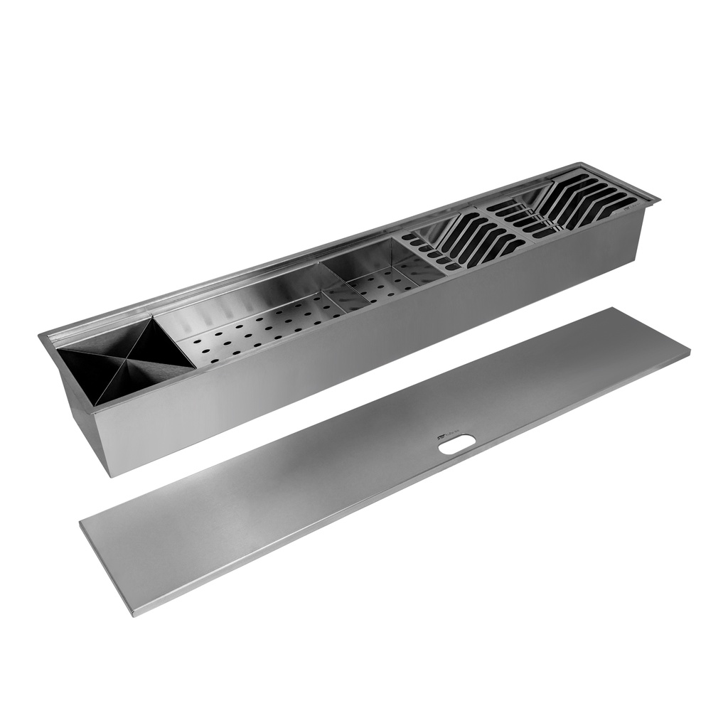 Canal Úmido Organizador Calha De Cozinha em Aço Inox 304 C/5 Módulos e Tampa - 90x18 - UAC0001-NT em Oferta na Shopee