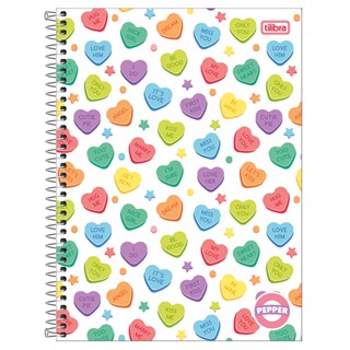 Caderno espiral capa dura universitário 1x1 80 folhas Pepper Hearts Tilibra