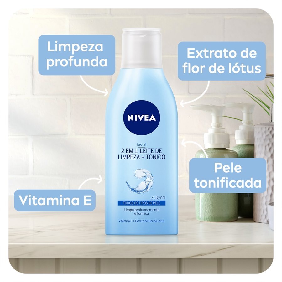 Leite de Limpeza Tônico Facial 2 em 1 Nivea 200ml — imagem 2 de 2