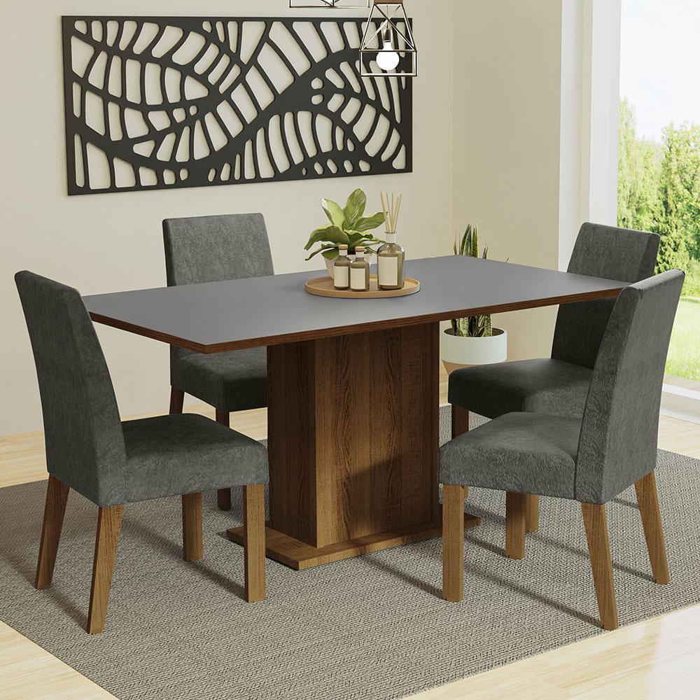 Conjunto Sala de Jantar Mesa Tampo de Madeira 4 Cadeiras Rustic/Cinza/Silver Keila Madesa - Home & Living