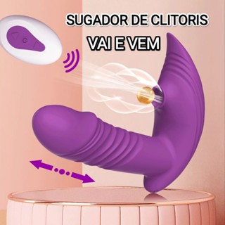 Sugador de Clitoris e Vai e Vem Peniano com Controle - Recarregavel