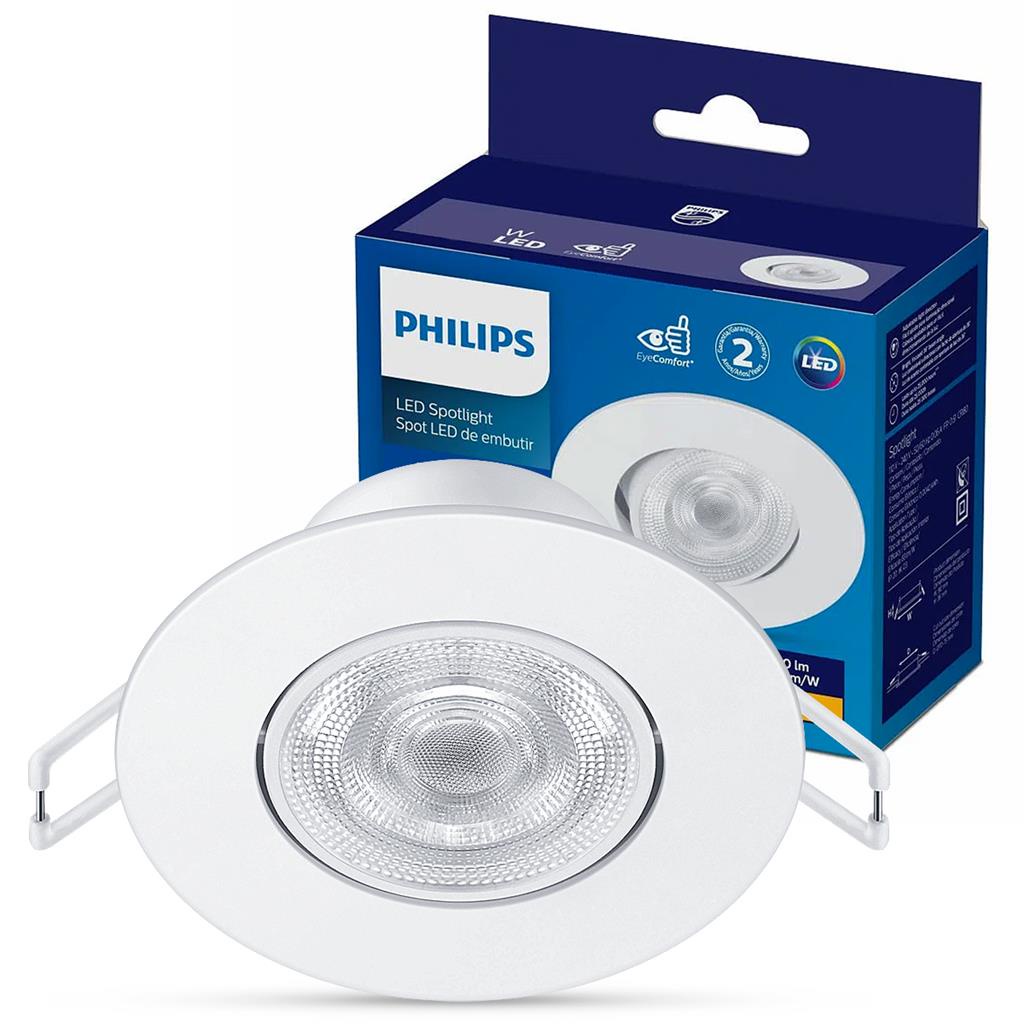 Luminaria Spot Led Embutir Redondo 6,2w Bivolt 6500k Philips em Oferta na Shopee