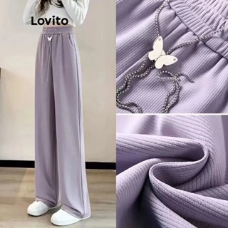 Lovito Casual Calça Feminina Lisa de Borboleta com Cintura Elástica e Bolsos LNE12059 (Roxa)