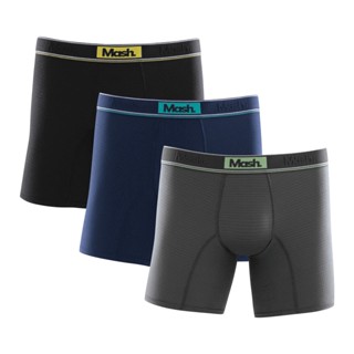 Kit com 3 Cuecas Boxer Longa Microfibra Texturizada Mash