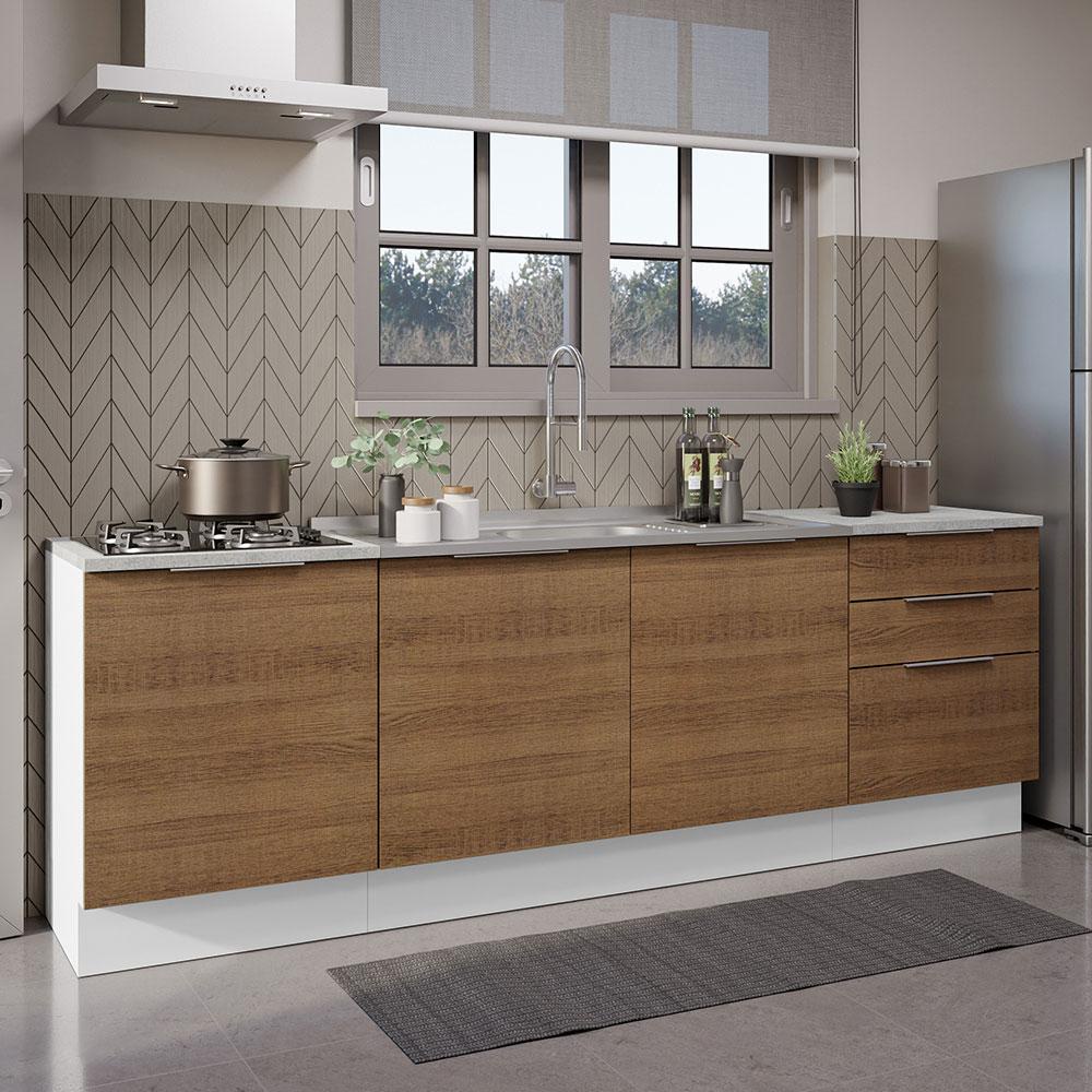 Armário de Cozinha Compacta 240cm Branco/Rustic Stella Madesa 01 em Oferta na Shopee