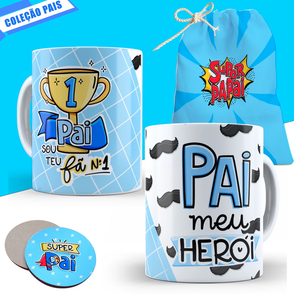 Caneca Dia dos Pais Lembrancinha Pai Padrasto Personalizado Presente Porta Copo e Saquinho Avô Avo Pet Porcelana Cesta