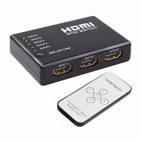 SWITCH HDMI 5 PORTAS SPLITTER FULL HD + CONTROLE REMOTO