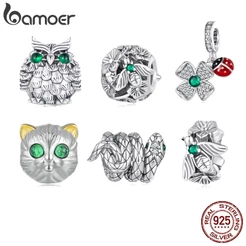 Pingentes De Prata Bamoer 925 Sterling Com Contas Padrão De Coruja De Abelha De Gato Para Pulseiras SCC2542
