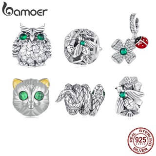 Pingentes De Prata Bamoer 925 Sterling Com Contas Padrão De Coruja De Abelha De Gato Para Pulseiras SCC2542