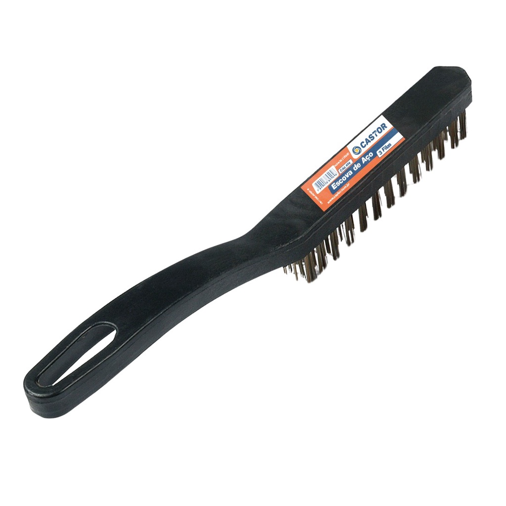 Escova de aço 3 fileiras cabo plástico - Castor em Oferta na Shopee