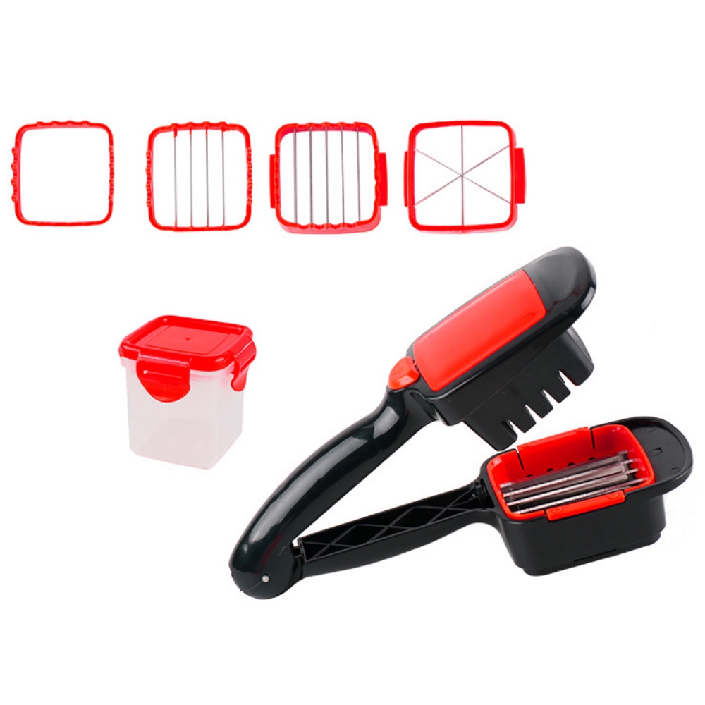 Fatiador Multiuso 5 X 1 Picador Manual de Frutas e Legumes Em Cubos Com Mini Reservatório e Lâmina de Inox 123 Útil