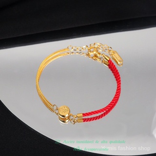 Bracelete de corda vermelha sortudosa, de aço de titânio de 18K de ouro em Oferta na Shopee