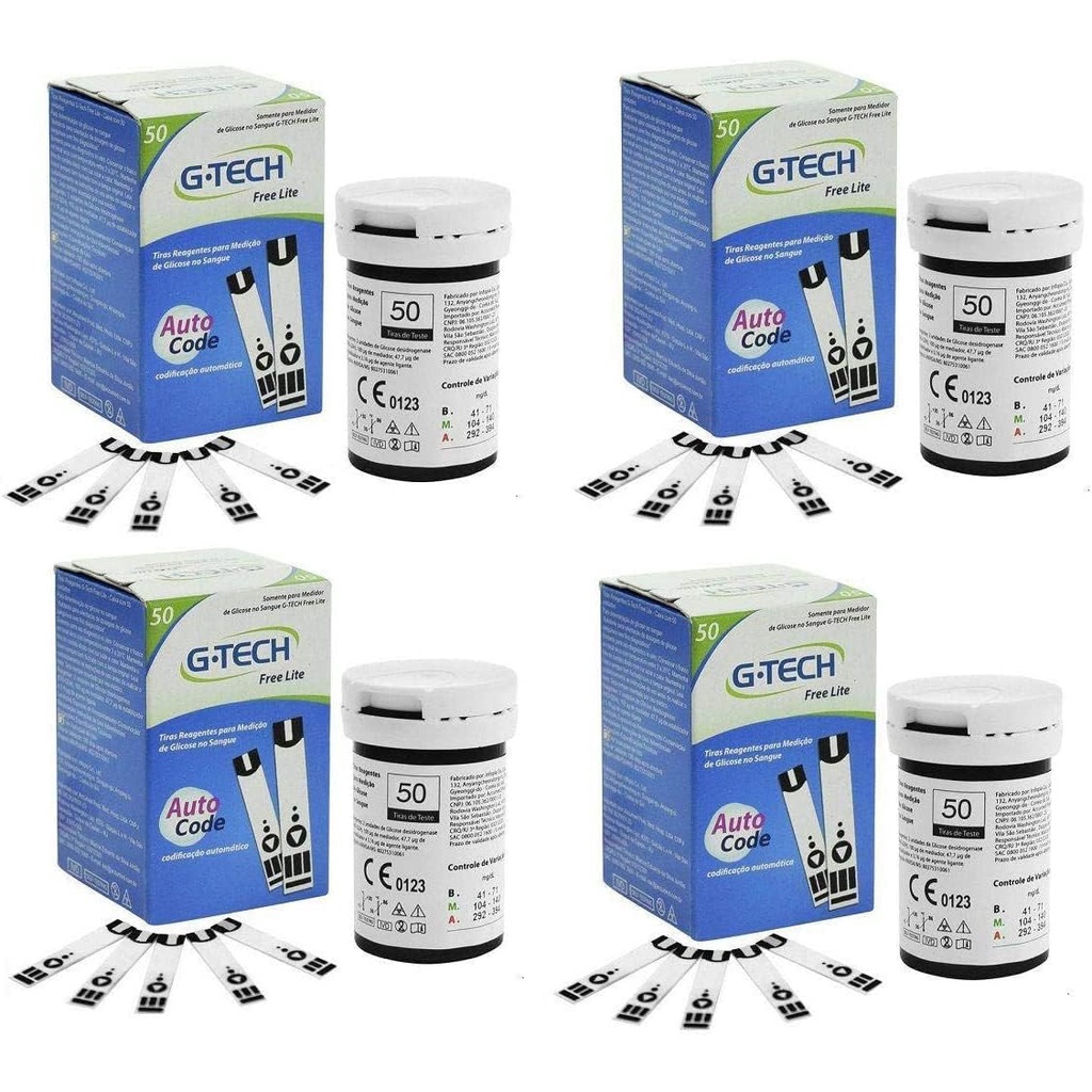 Kit 200 Tiras Gtech Lite Glicemia Fita Teste Glicose Diabete