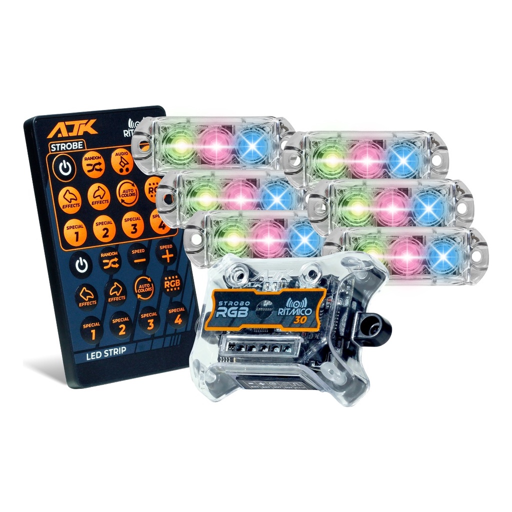 Kit Strobo AJK RGB Rítmico 3.0 + 6 Faróis 6W em Oferta na Shopee