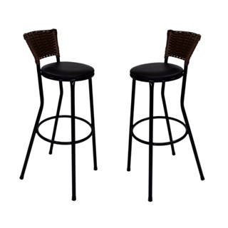 kit 2 Banquetas Altas Encosto Junco Flex Bancos Bancada Banco Balcão Americano Cozinha