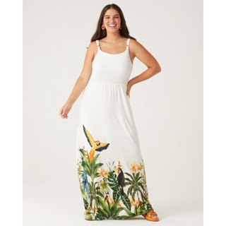 Vestido Feminino Plus Size Midi Araras Alças Finas Em Viscose Stretch