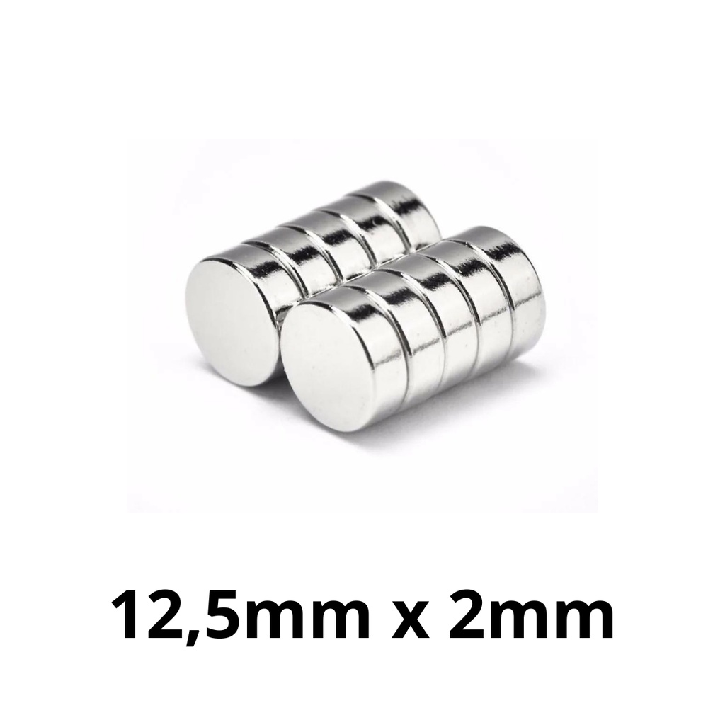Kit 10 Peças Imã Neodímio Potente Disco Magnético N35 12,5x2 mm Pastilha Redondo Pequeno Super Forte