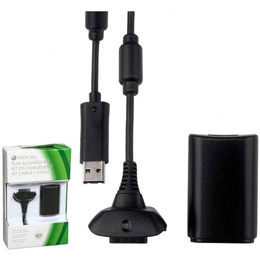 KIT CARREGADOR + BATERIA PARA CONTROLE JOYSTICK XBOX 360 CABO USB E BATERIA