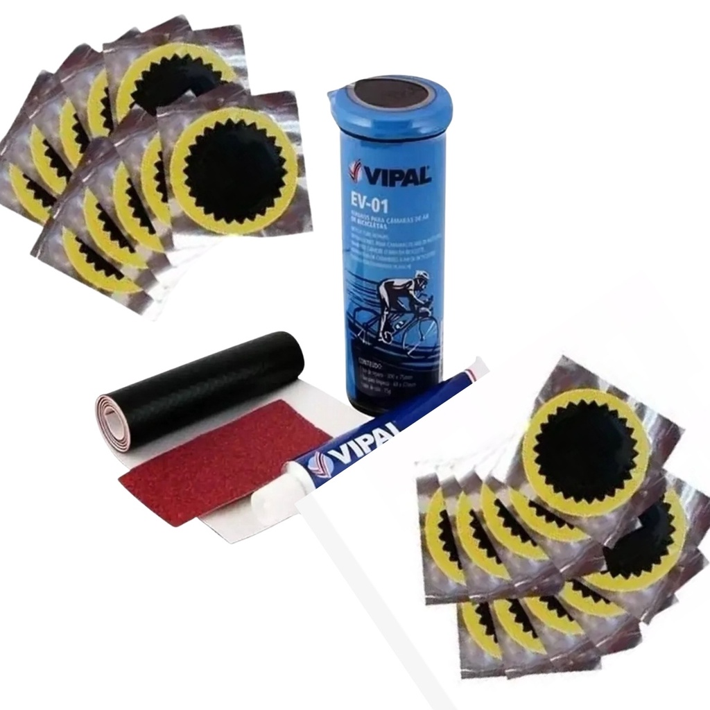 Kit Remendo Bike Pneu de Moto de Bicicleta Vipal + 20 Remendos Estrela 30mm Vipal Reparo Pneu Moto em Oferta na Shopee