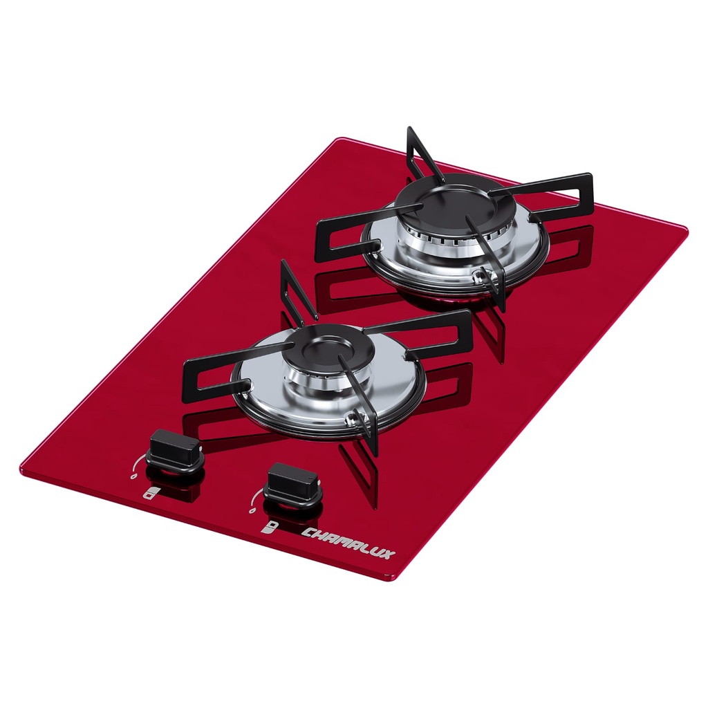 Fogão Cooktop Chamalux 2 Bocas Ultra Chama Vermelho 127/220 Trempe de Chapa