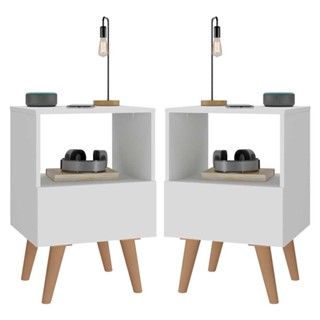 Kit com 2 Mesas de Cabeceira com Gaveta 36cm Retrô Multimóveis EX4007