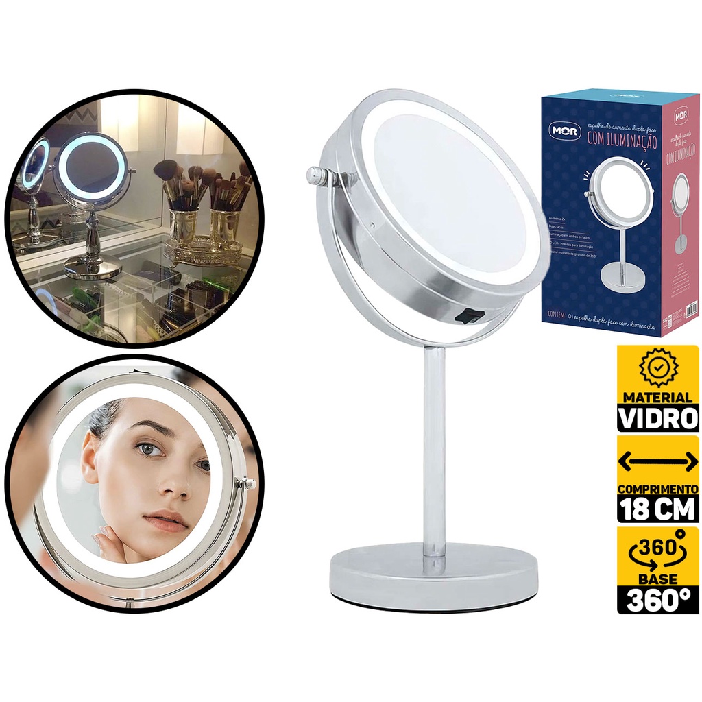 Espelho De Aumento Iluminado Giratório 360º Dupla Face Mor 008484
