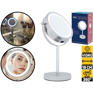 Espelho De Aumento Iluminado Giratório 360º Dupla Face Mor 008484 em Oferta na Shopee