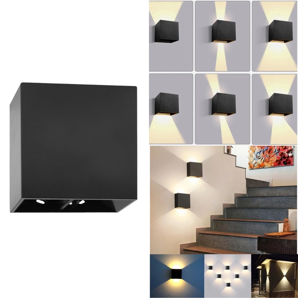 Luminária Balizador Arandela Quadrada (Preta) 4W (Luz Branco Quente) Com Fachos De Luz Ajustável Regulável Direcionável