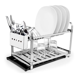 Escorredor Inox 16 Pratos Porta Talher Inox Bandeja Coletora Preta em Oferta na Shopee