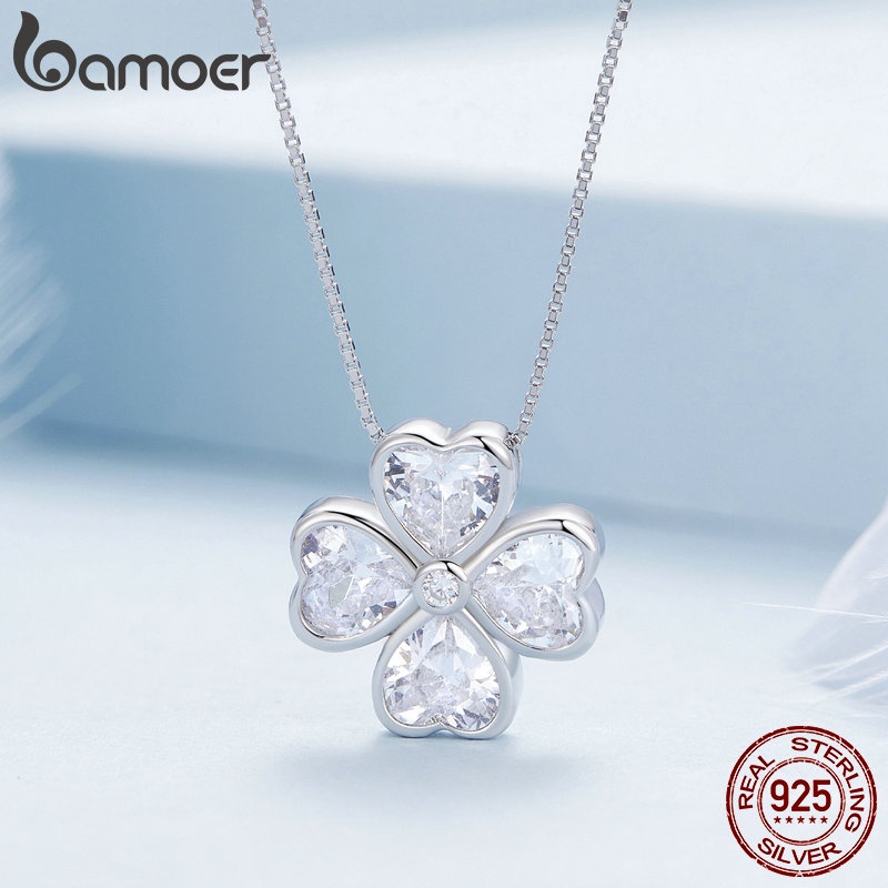 Prata Bamoer Sterling 925 Colar Simples De Quatro Folhas De Trevo BSN334 Presentes De Aniversário Para Mulheres · foto 2