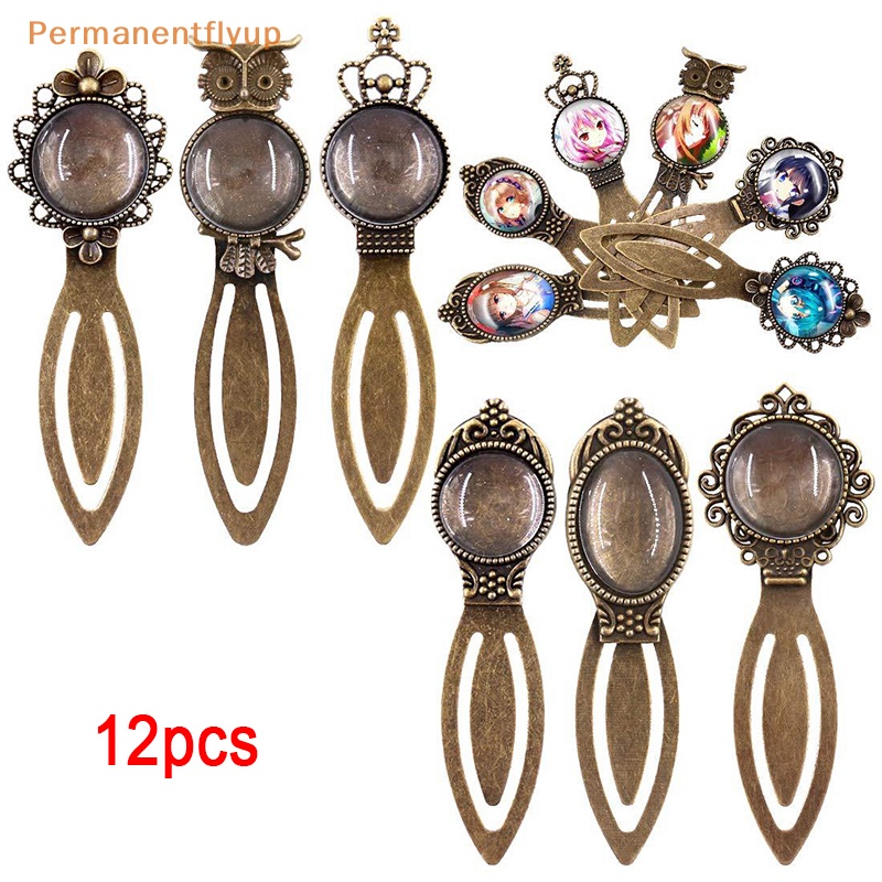 Permanentflyup 12Pcs 6 Estilos Marcador De Bronze Antigo Bookmark Bandeja De Vidro Cabochon Artesanato De DIY em Oferta na Shopee