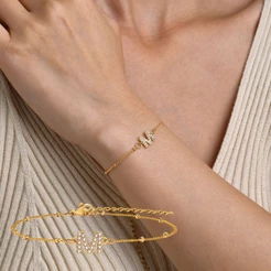Pulseira Vnox Letra Zircônia Cubic Alfabeto Acessórios Para Mulheres , 18K Gold Charm Bracelet