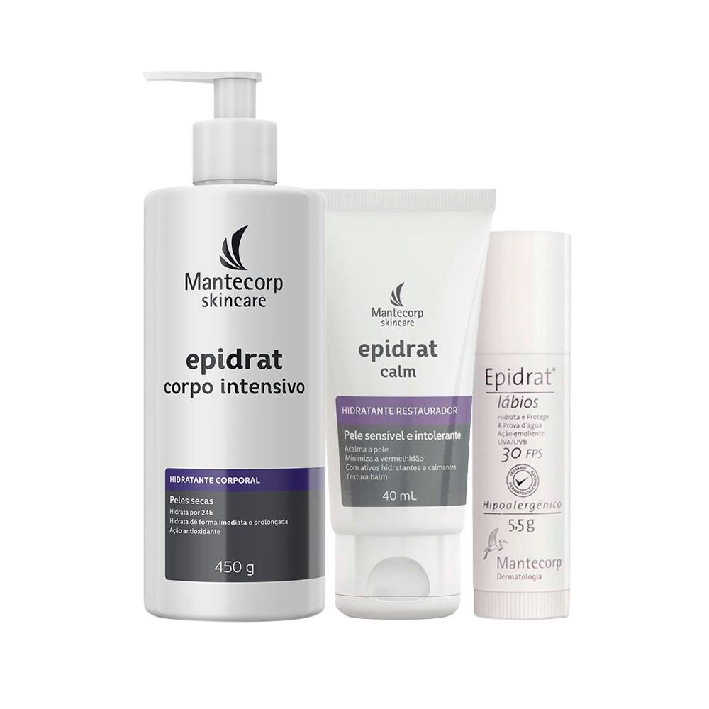 Kit Hidratantes Mantecorp Epidrat - Creme Facial Hidratante e Creme Corporal Hidratante e Hidratante Labial FPS30 5,5g em Oferta na Shopee