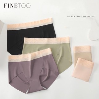Finetooo Calcinha Ice Silk Sem Costura Feminina De Renda Média De Anca Elevação Seda Sexy Briefs